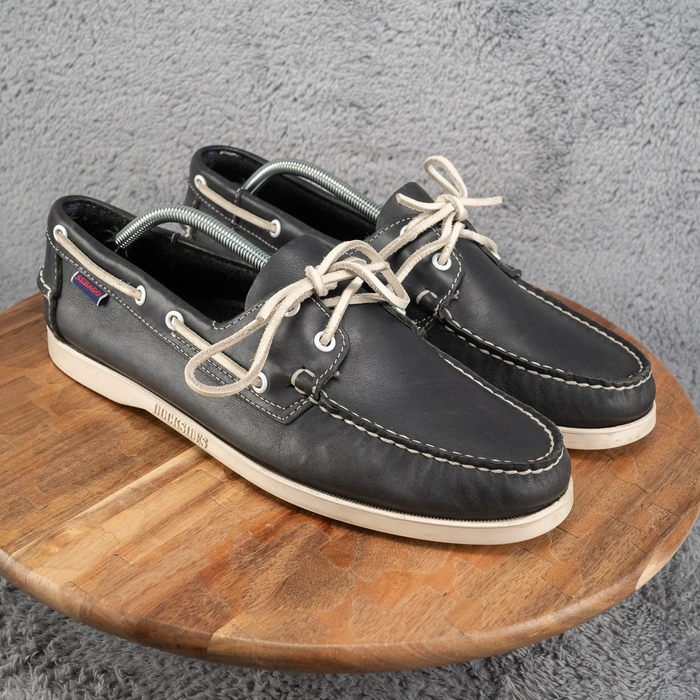 Sebago Mens 11 Docksides Navy Leather Lace Up Comfort Slip Resistant Boat Shoes